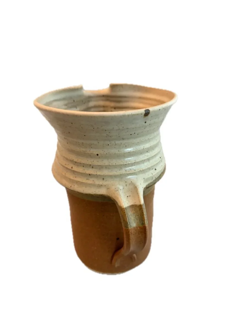 Linda Sharpless Hand Made Rust Brown Cream Stoneware Pitcher Studio Pottery Vase